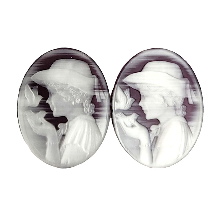 27X35MM WOMAN WITH BIRD CAMEO CAT'S EYE PURPLE